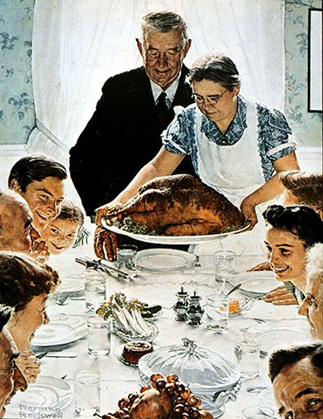 Norman Rockwell painting of an American Family Dinner