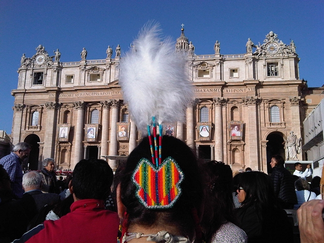 A Native American woman at Canonization Ceremony at Vatican for Tekakwitha