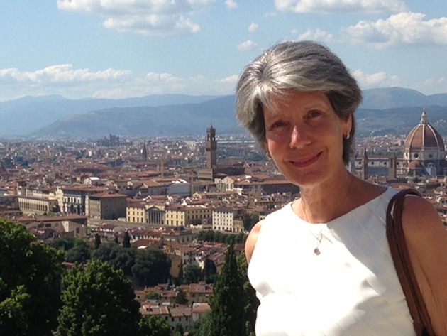 Author Lynn Rodolico with the city of Florence behind her. Photo by Trisha Thomas