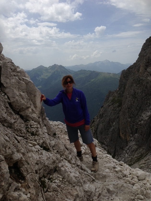 Me, feeling a little bit scared as I cling to a rock on a tight corner on trail 702. August 2013. Photo by Chiara Piga