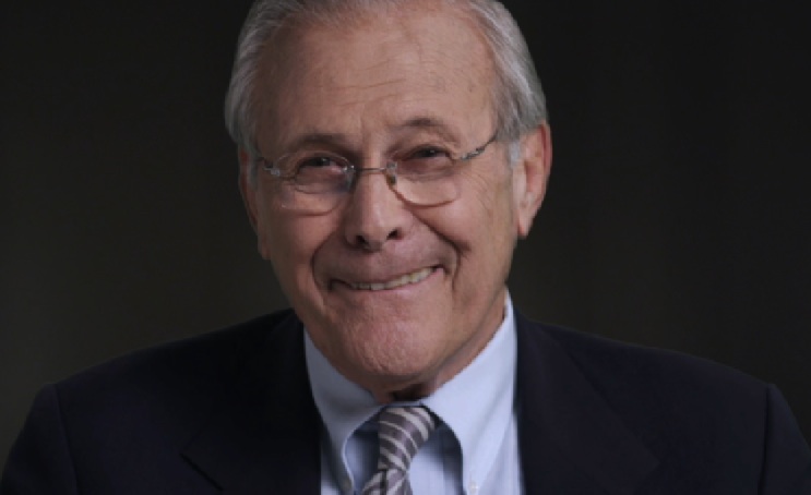 A shot of Donald Rumsfeld from the documentary by director Errol Morris, "The Unknown Known." Credit" Hanway Films