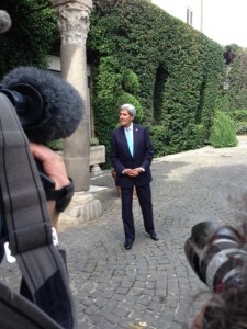 US Secretary of State John Kerry waiting for Benjamin Netanyahu outside the US Embassy in Rome. Wednesday, October 23, 2013. Photo by Trisha Thomas