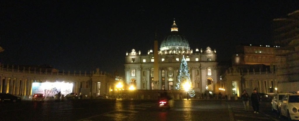 St. Peter's Square with its glowing Christmas Tree. December 13, 2013. Photo by Trisha Thomas
