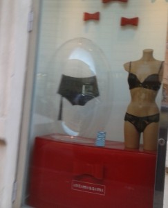 Boxer shorts with whip on sale in the window of Italian Lingerie shop Intimissimi on Via Candia, Rome. Photo by Isabella Isola