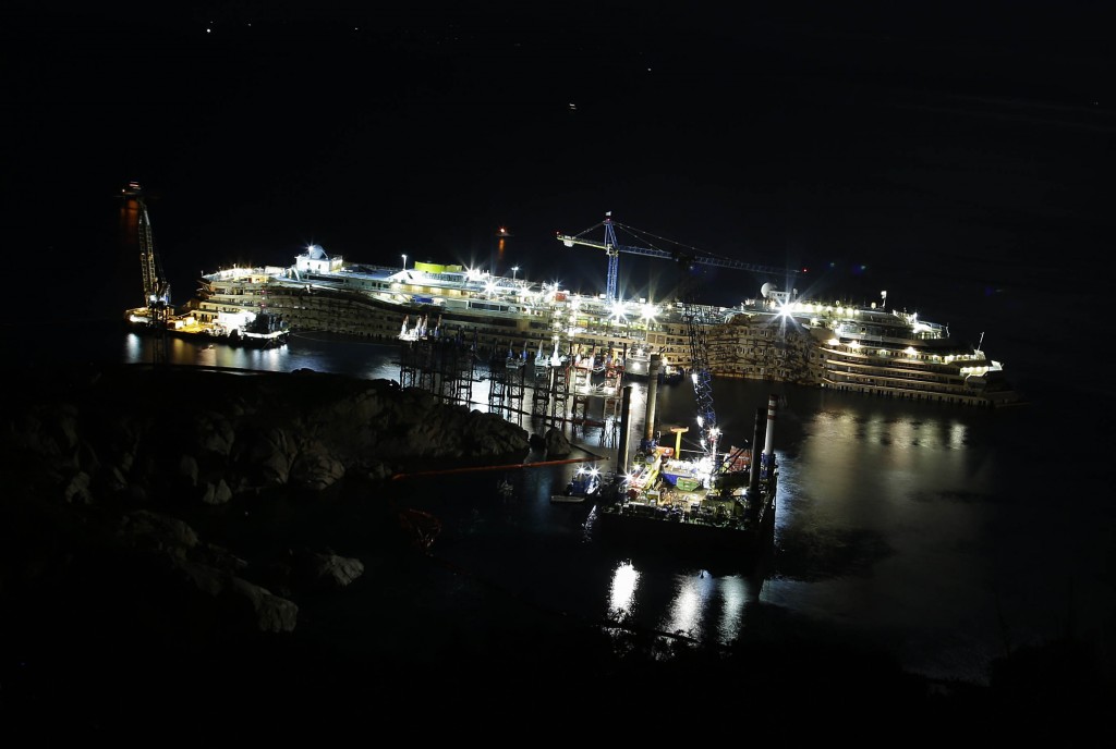 A night shot of the Costa Concordia by AP photographer Gregorio Borgia. January 13, 2014