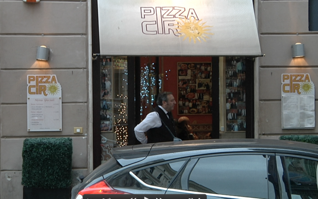 The entrance to Pizza Ciro in Rome, one of the many restaurants seized by the police in a move against the Camorra Mafia. Freeze Frame of video shot by AP cameraman Gianfranco Stara. Wednesday, January 22, 2014