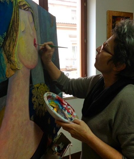 Rossana Petrillo painting in her studio in Caserta, Italy. January 26, 2014. Photo by Trisha Thomas