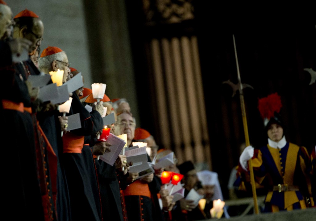 Cardinals at prayer vigil on October 4th, the night before the opening of the Synod on the family. Photo by AP photographer Alessandra Tarantino for Mozzarella Mamma