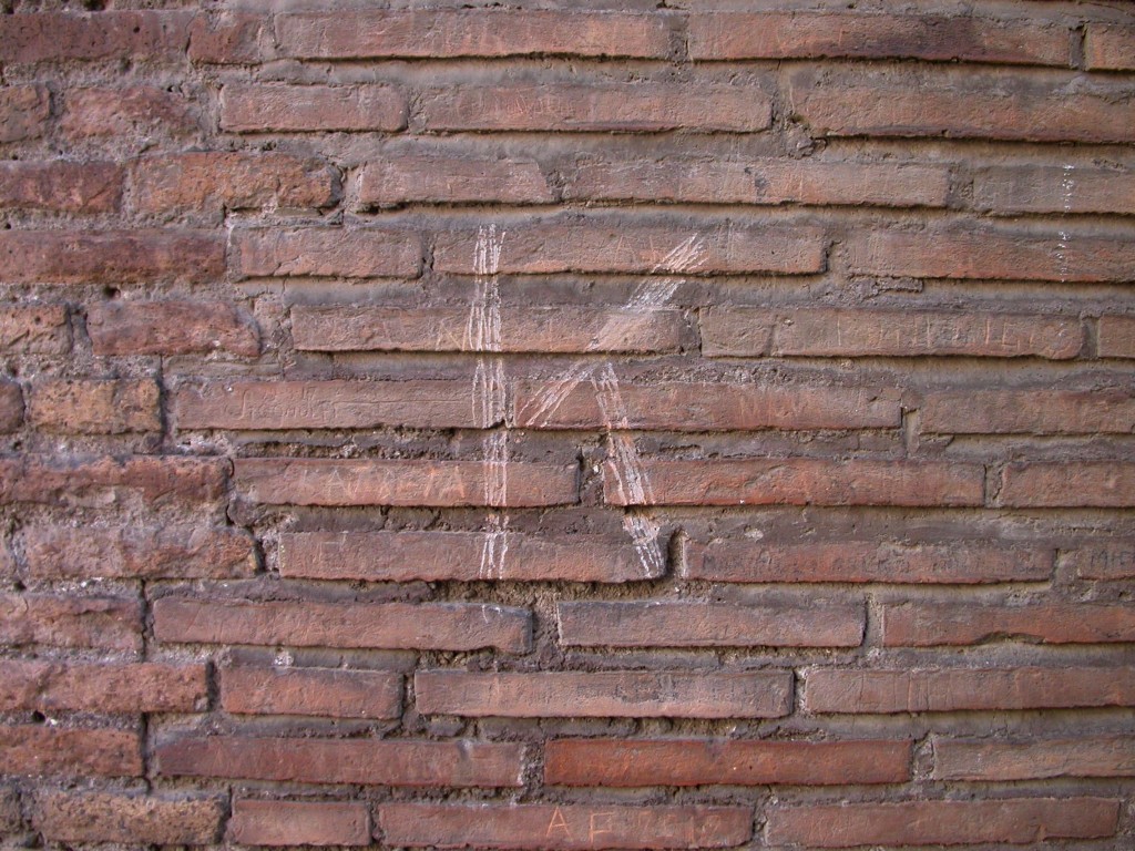 A 25 centimter (10 Inch) letter "K" scratched into the wall of the Colosseum by a vandal on November 22.  Photo credit: Italian Ministry of Culture.