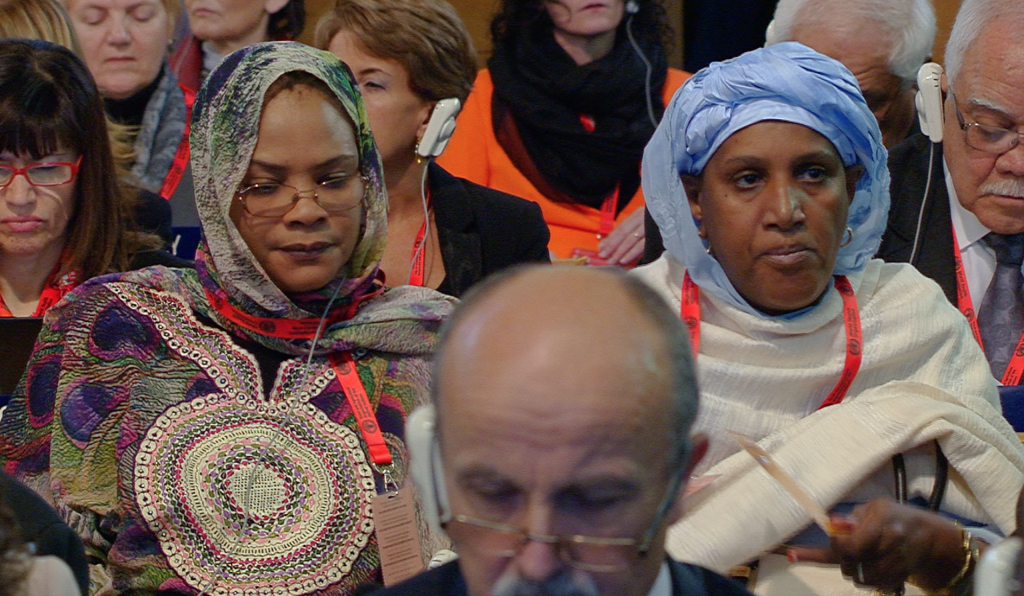 Two women delegates at the Second International Conference on Nutrition at FAO in Rome. November 19, 2014. Freeze Frame of FAO Pool Video