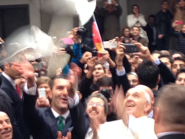 Pope Francis releases doves outside the Cathedral of the Holy Spirit in Istanbul. November 29, 2014. Photo by Trisha Thomas