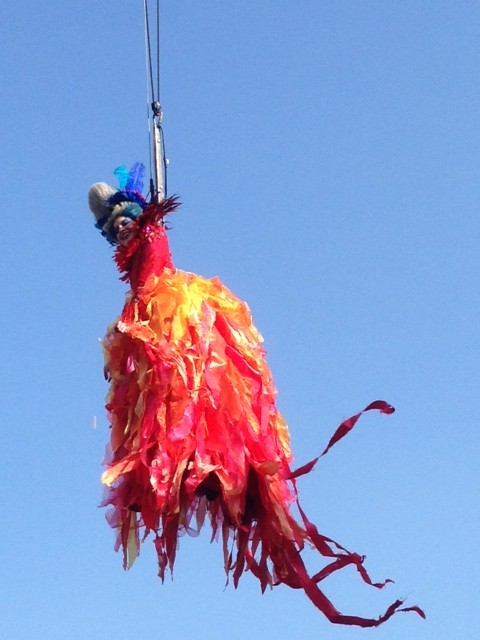 The Flying Angel, Marianna Serena, descends on a cable into St. Mark's Square. February 7, 2015. Photo by Trisha Thomas