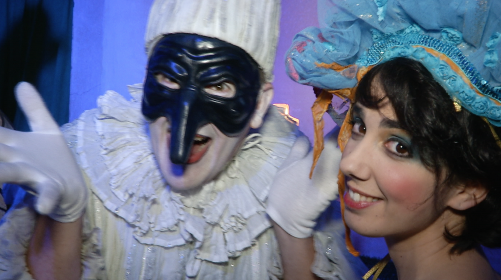 Commedia Dell'Arte characters Pulcinella and Smeraldina at Il Ballo Del Doge. February 7, 2015. Freeze Frame of video shot by AP Television Cameraman Gigi Navarra.