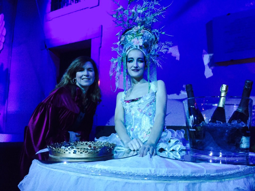 Trisha Thomas (aka Mozzarella Mamma) trying to talk to a costumed table at Il Ballo del Doge. February 7, 2015. Photo by AP Cameraman Gigi Navarra.