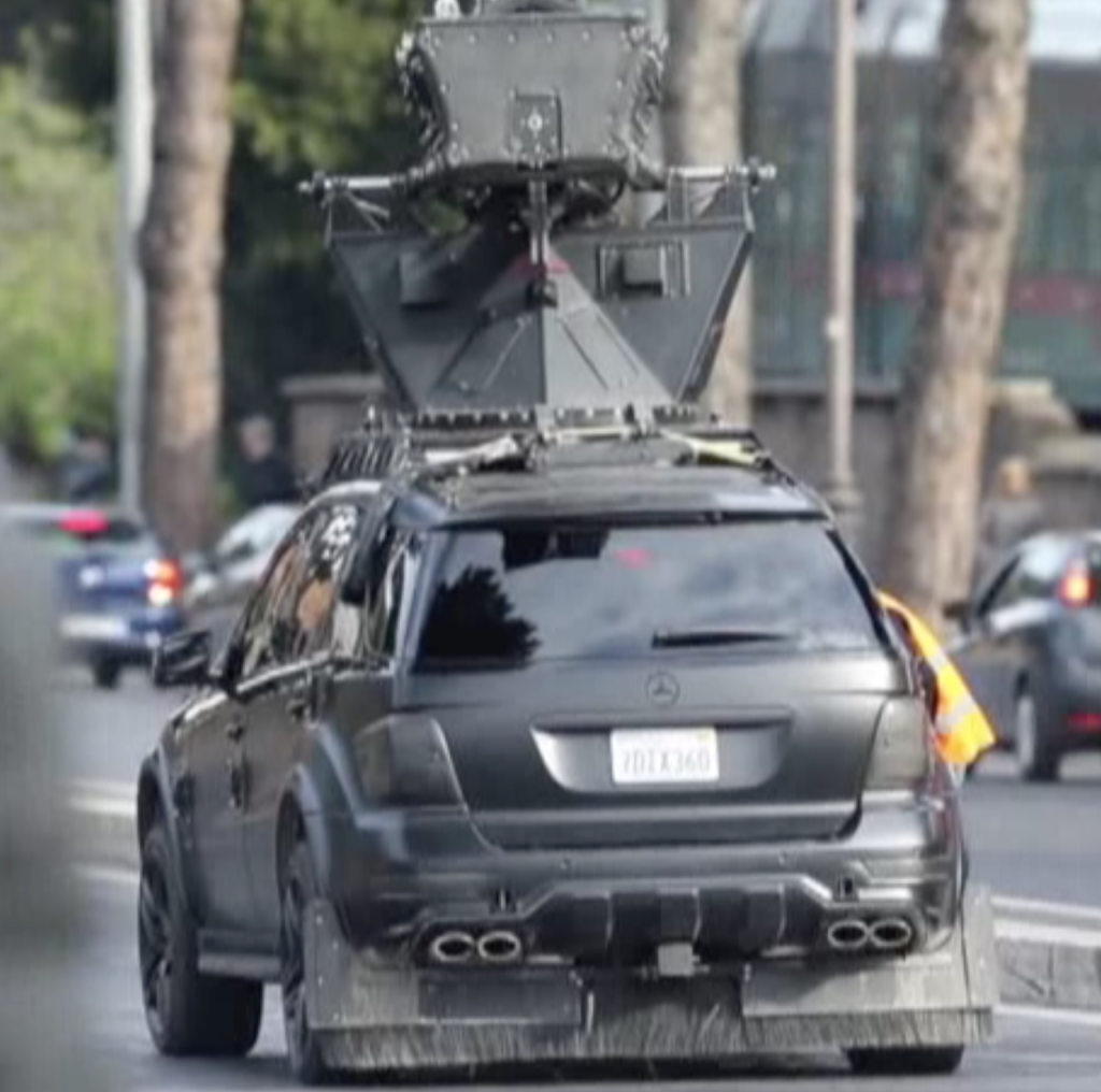 A souped-up SUV with strange contraption on the top used on the "Spectre" set in Rome. February 20, 2015