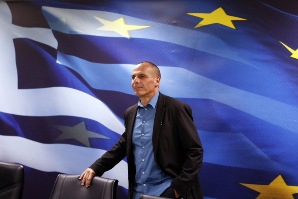 Greek Finance Minister Yanis Varoufakis. Note the lack of tie and untucked shirt.