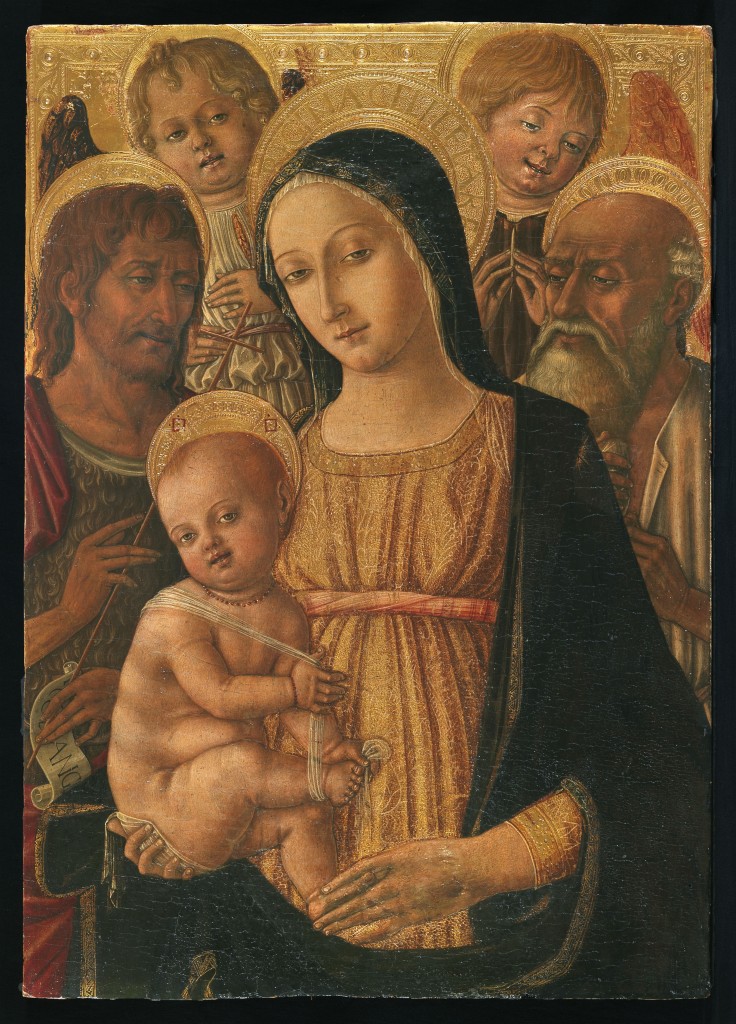 Madonna with Baby, with St. John the Baptist and St. Jerome and Angels by Matteo di Giovanni.  Born San Sepolcro around 1428 died Siena 1495 or 1497