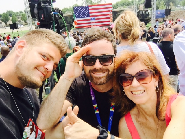 AP Television Team Gigi Navarra, Pietro De Cristofaro and Trisha Thomas waiting for Michelle Obama to arrive at Vicenza Army Garrison. June 19, 2015