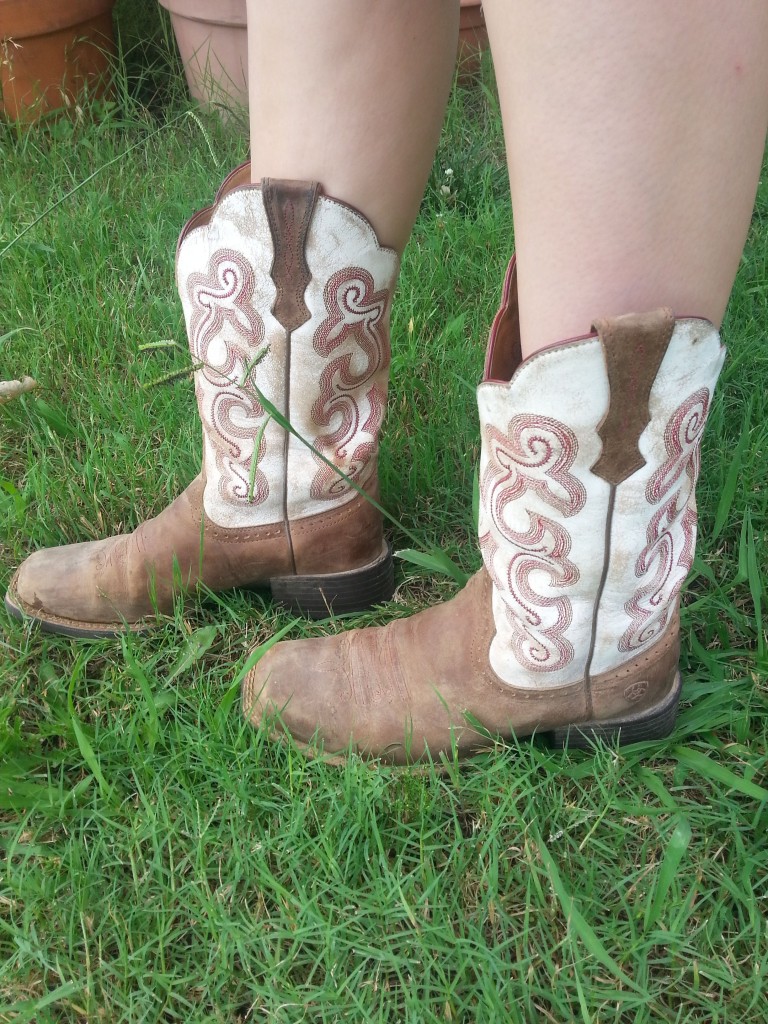 My niece in her new cowboy boots for "Wranglers in Training Camp" - June 2015. Photo by Gwen Thomas