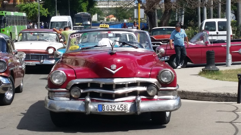 Cars on the street in Havana, Cuba. Photo by Gwen Thomas. March 16, 2015