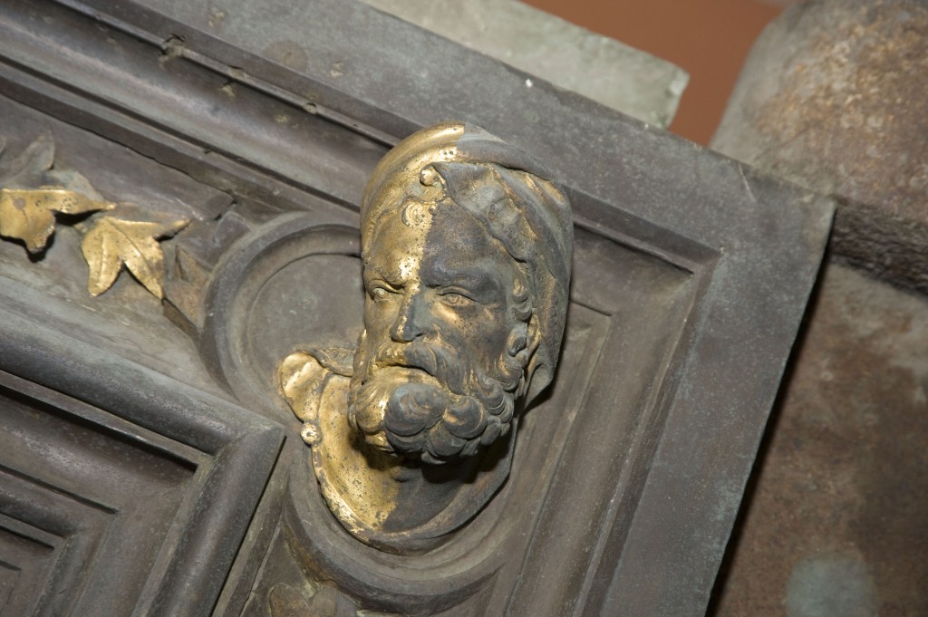 The gold gilding reappears on the partially restored head on Ghiberti's North Doors. Credit: Opera di Santa Maria del Fiore/ Museo dell'Opera del Duomo