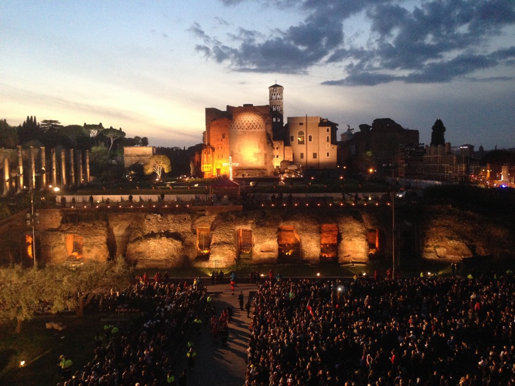 A view out over the Roman Forum towards the temple of Venus from the Coliseum. April 3, 2015. Photo by Trisha Thomas