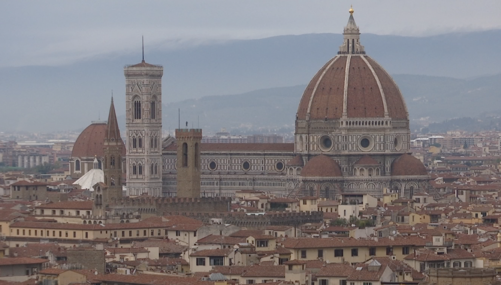 Top shot of Cathedral of Santa Maria del Fiore in Florence. Freeze frame of video shot by AP Cameraman Gigi Navarra. Florence, November 20, 2015