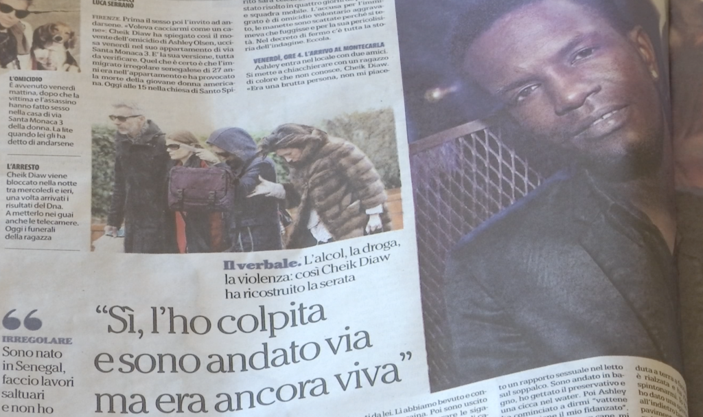 Newspaper articles on the death of Ashley Olsen showing the man accused of killing her.