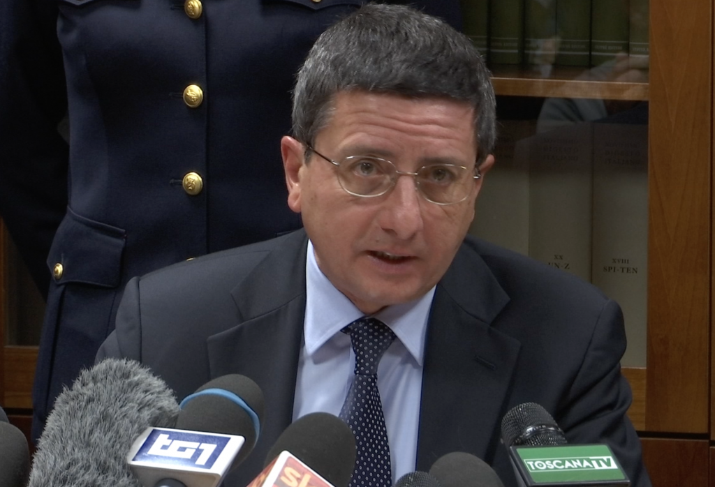 Florentine Prosecutor Giuseppe Creazzo talking about the arrest in the Ashley Olsen case. January 14, 2015 Freeze frame of video shot by AP Television cameraman Gigi Navarra.