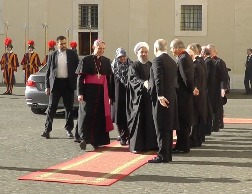President Hassan Rouhani of Iran arriving at the Vatican. January 26, 2016. Freeze frame of video shot by Trisha Thomas