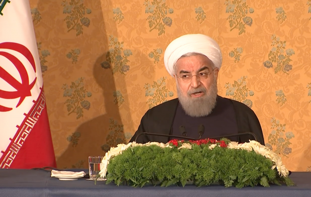 President Hassan Rouhani of Iran holds press conference in Rome.  January 27, 2016. Freeze frame of video shot by AP Television Video-Journalist Paolo Santalucia