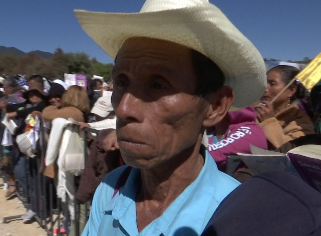 Man at Papal Mass in San Cristobal de Las Casas, Chiapas, Mexico. Freeze frame of video shot by Associated Press Television Video-Journalist Paolo Santalucia. February 15, 2016