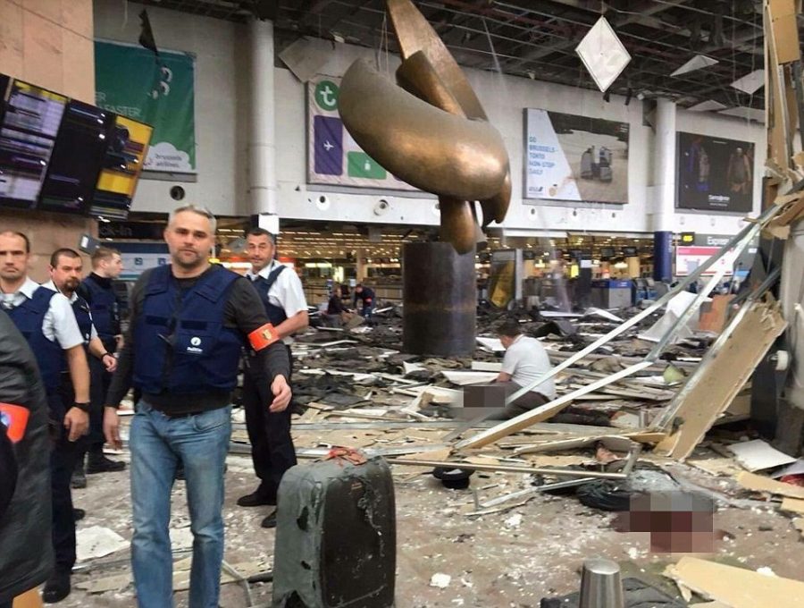 The scene at the Brussels airport after the suicide bomb attacks. Tuesday, March 22, 2016
