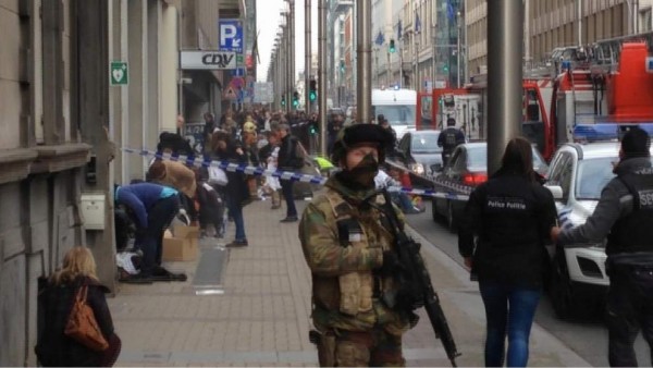 Street scene in Brussels after bomb explode in subway station near the EU headquarters. March 22, 2016