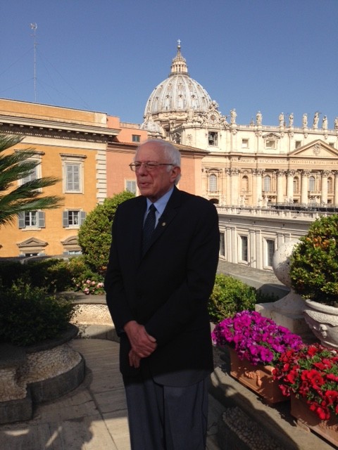 Bernie Sanders speaks to the Associated Press about his meeting with Pope Francis at the Vatican. April 16, 2016. Photo by Trisha Thomas