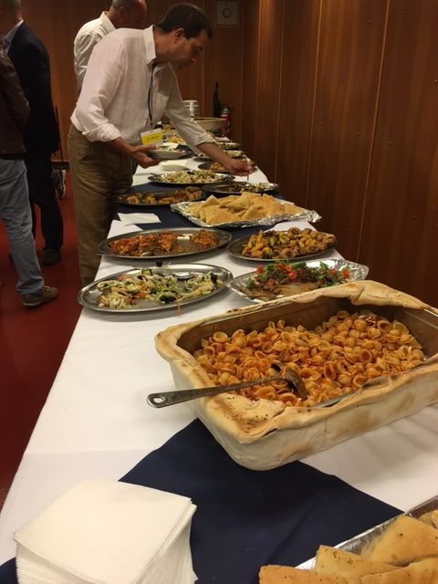 A huge spread for the press lunch on board the aircraft carrier Garibaldi. Photo by Trisha Thomas. August 22, 2016