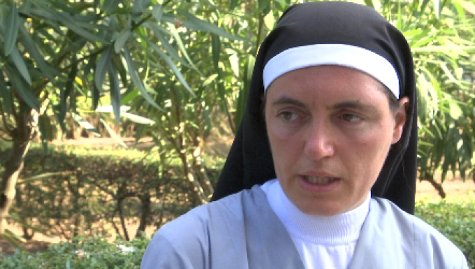 Sister Marjana Lleshi during our interview with her in Ascoli Piceno. August 25, 2016. Freeze frame of video shot by AP Cameraman Gianfranco Stara.