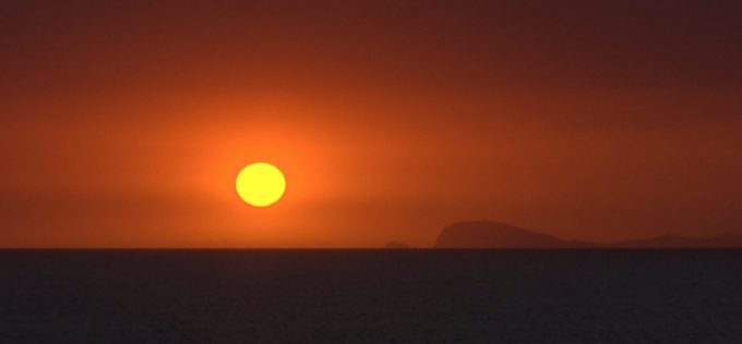 Sunset over Ventotene. Freeze frame of video shot by AP Television cameraman Gianfranco Stara. August 22, 2016