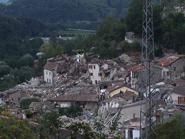 A view of the destoyed town of Pescara Del Tronto after the earthquake. Photo by Trisha Thomas, August 24, 2016