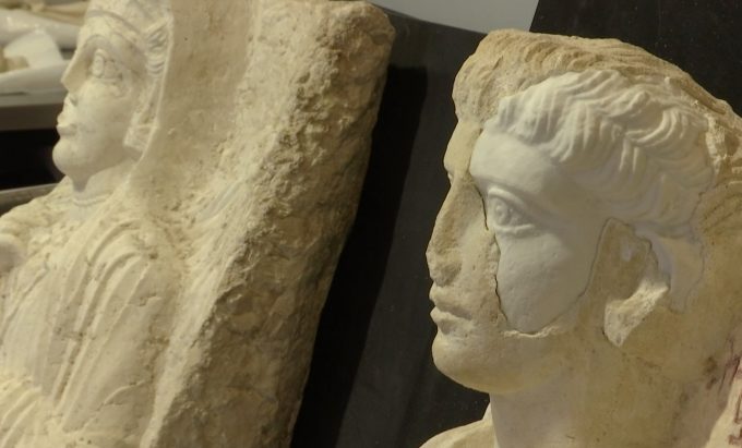 Male and female funerary busts from Palmyra on display in Rome at the Superior Institute for Conservation and Restoration where they are being restored after being badly damaged by Islamic State Militants. Freeze frame of video shot by AP Television Cameraman Gianfranco Stara. February 16, 2017 