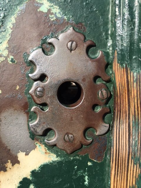 The well worn key hole to the gate on the Villa Magistral of the Sovereign Order of Malta. Through this key hole one can see in the distance the cupola on St. Peter's Basilica. Photo by Trisha Thomas, January 2017