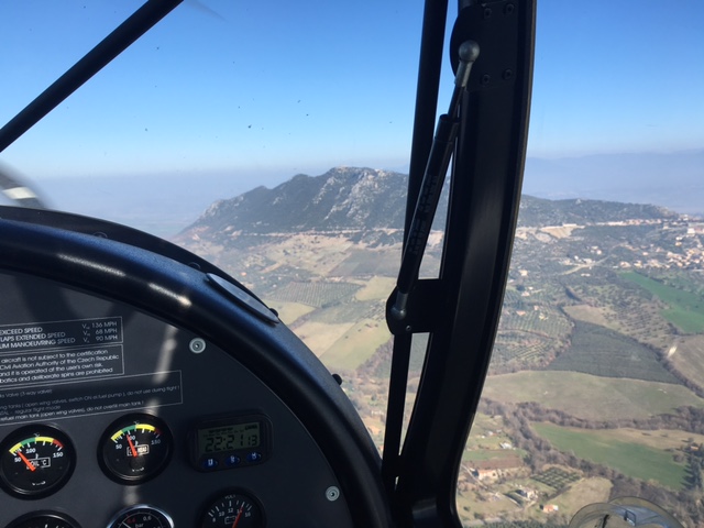 Mount Soratte in the distance as seen from the cockpit. Photo by Trisha Thomas, February 16, 2017