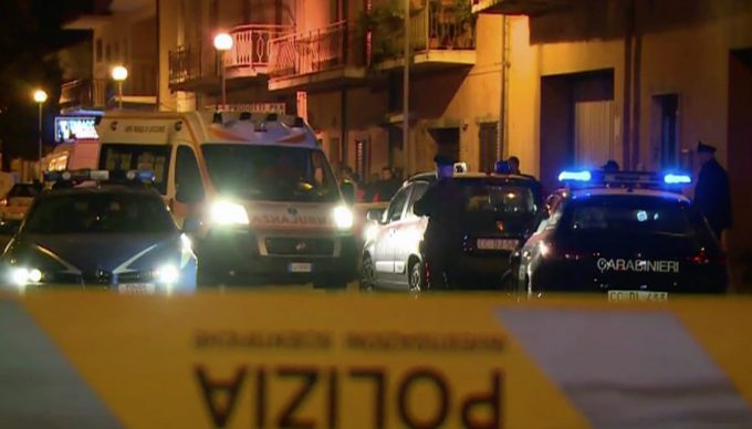 Crime scene in Iglesias, Sardinia where a man admitted to stabbing his wife to death while their three children were closed in a room. Freeze Frame of Sky Italia video. March 3, 2017