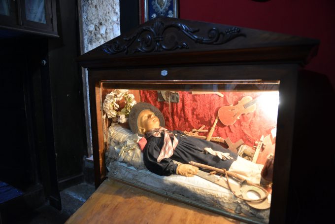 The embalmed body of five-year-old Federico Longhi in a display case at the Fumone Castle. April 8, 2017, Fumone, Italy 