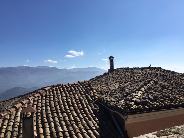 View over the rooftops of Fumone from the Hanging Garden at the Fumone Castle. Photo by Trisha Thomas, April 8, 2017