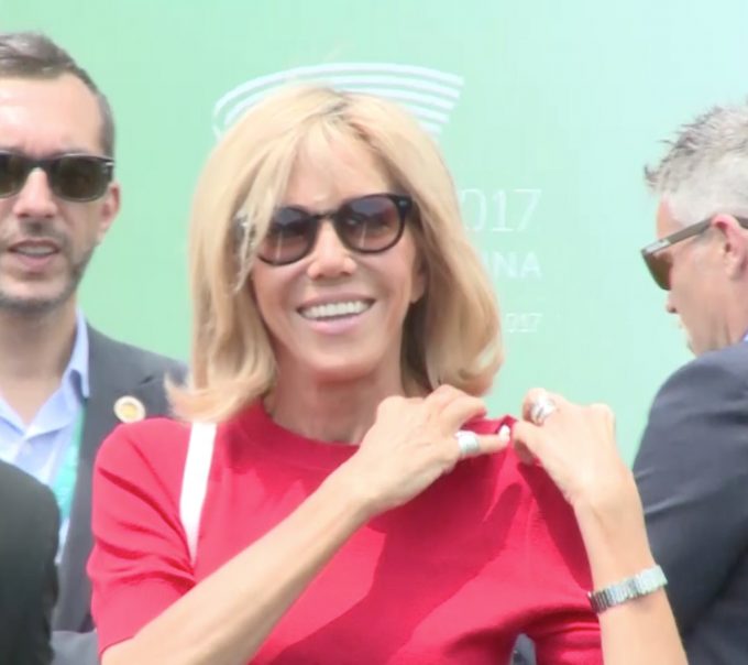 The new French First Lady Brigitte Macron looking casual and comfortable at the G7 Summit in Taormina, Sicily. May 26, 2017