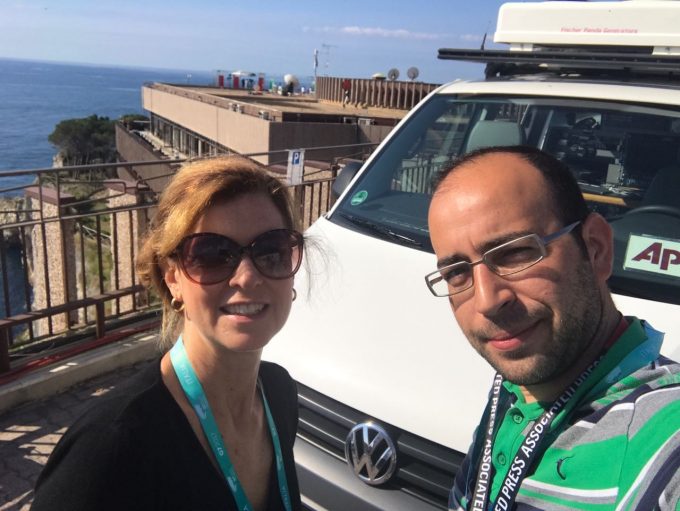 Hakan Kaplan, Trisha Thomas and our Satellite Truck UKI 991 at Capotaormina preparing for Live coverage of the G7 Summit. May 26, 1017 - Selfie by Hakan Kaplan