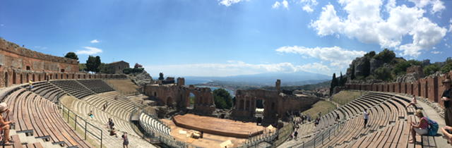 A panoramic view of the ancient greek theater in Taormina. Photo by Trisha Thomas, May 28, 2017