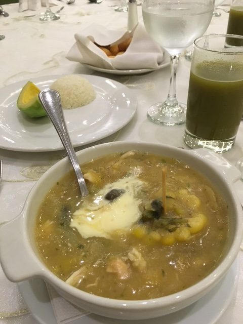 The Ajiaco soup served to journalists at the Hotel Tequendama, offered by the Mayor of Bogota'. Photo by Trisha Thomas, September 7, 2017