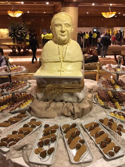 A butter bust of Pope Francis at the Hotel Tequendama in Bogota' , Colombia. Photo by Trisha Thomas, September 7, 2017